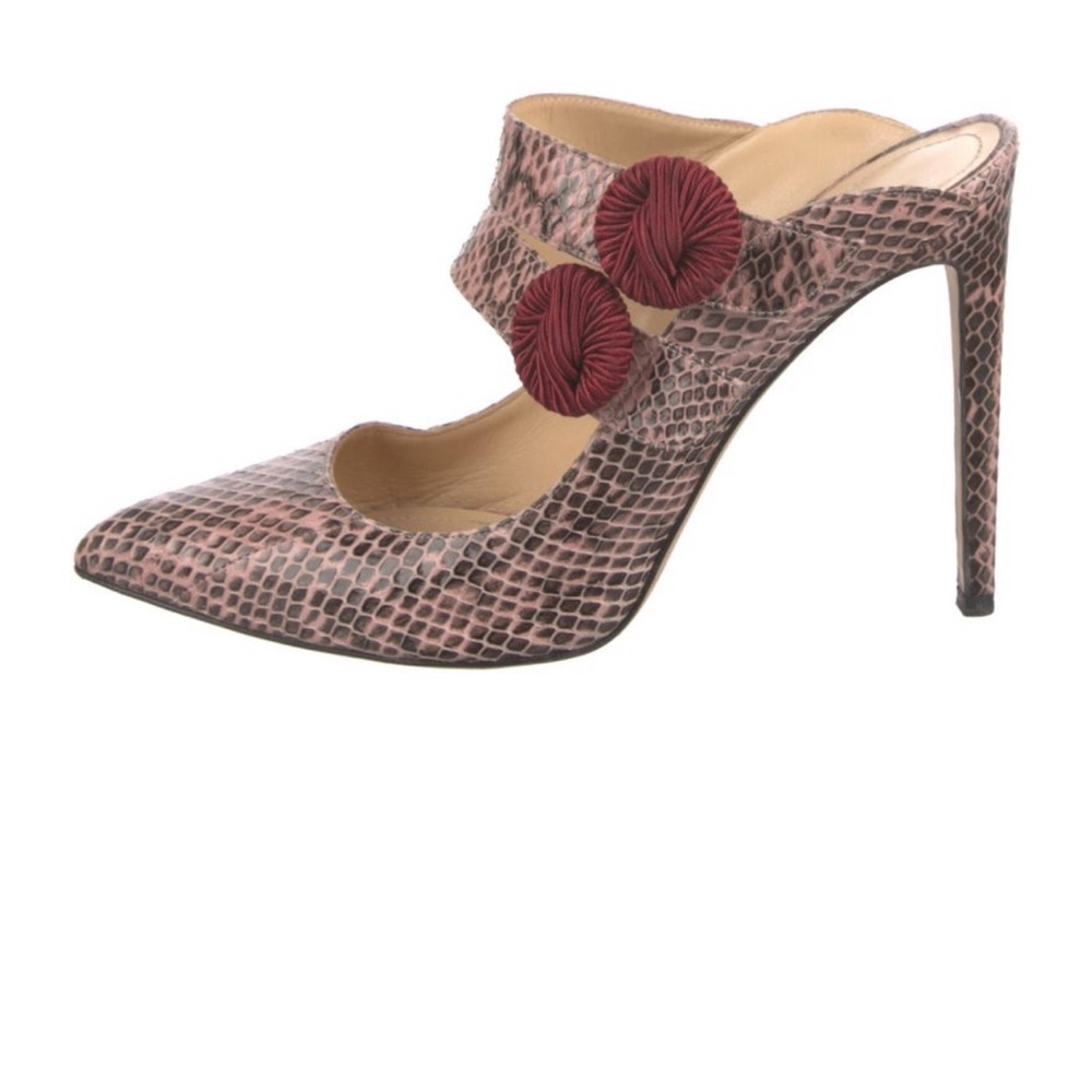 Women’s Pink Snakeskin Pointed Toe Mule with Red Accents